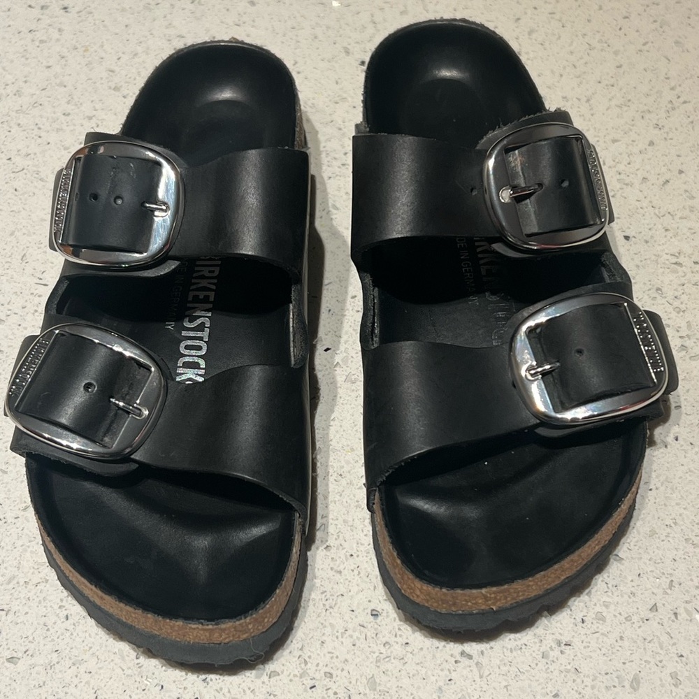 Birkenstock exquisite big buckle black Arizona sandals 38